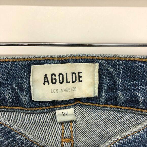 Agolde Womens Button Fly Distressed Nico Skinny Jeans Blue Size 27 - Picture 6 of 9